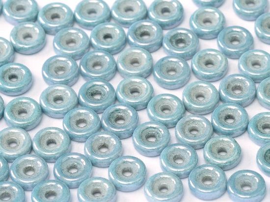 Picture of Wheel Beads 6mm Chalk White Baby Blue Luster x10g 