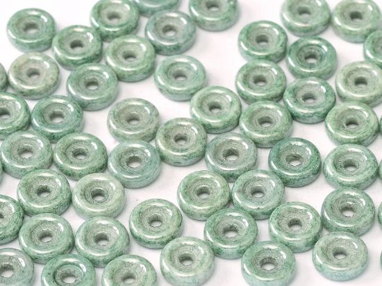 Picture of Wheel Beads 6mm Chalk White Teal Luster x10g 