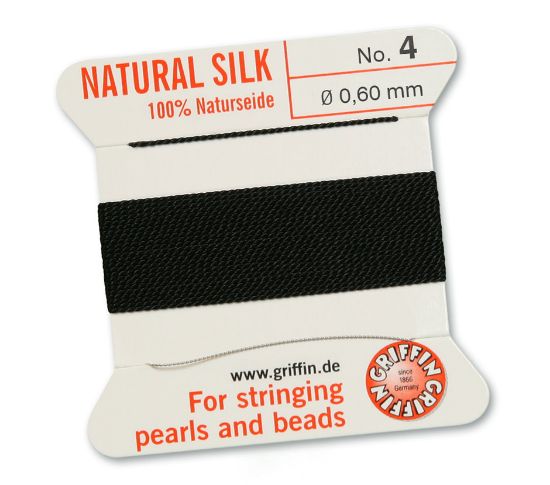 Picture of Griffin Silk Beading Cord & Needle size #4 - 0.60mm Black x2m