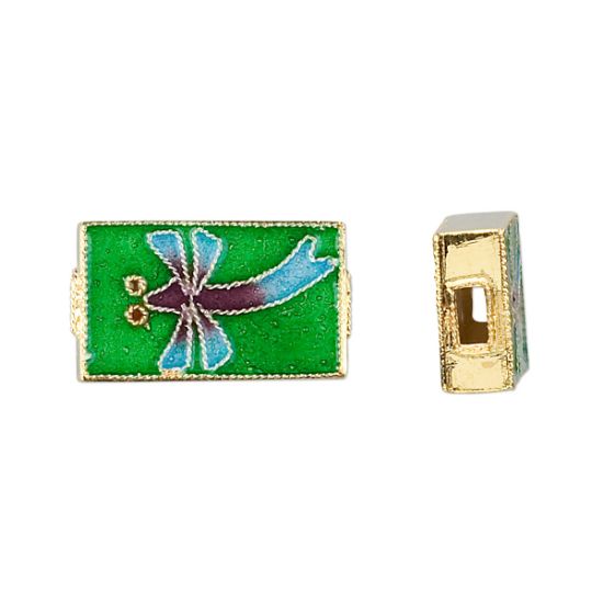 Picture of Cloisonné Bead Rectangle 21x12mm Dragonfly  Gold Plated x1