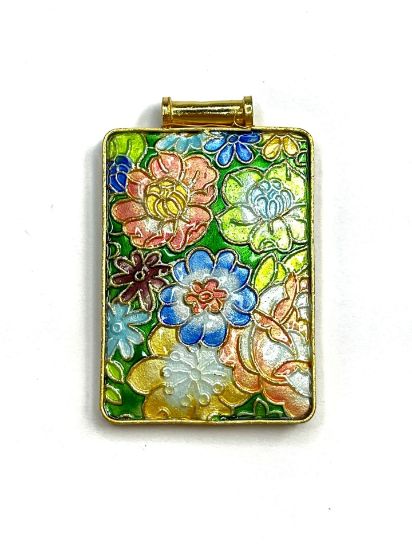 Picture of Cloisonné Pendant Rectangle 52x37mm Flowers x1