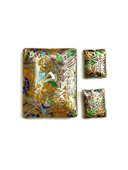 Picture of Cloisonné Bead Rectangle 46x36mm and 19x15mm 3-piece set 