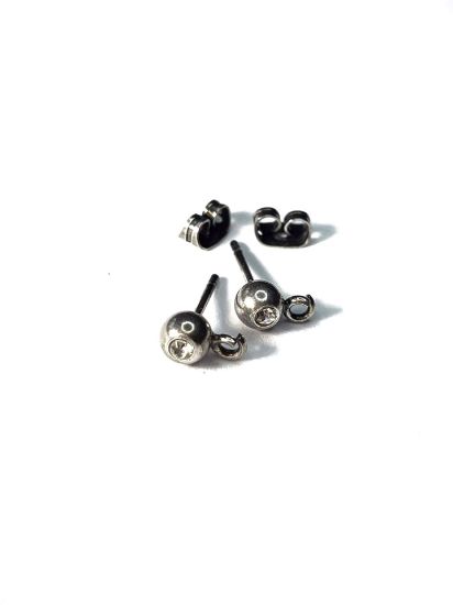 Picture of Ear Stud Strass 6mm with loop Antique Silver x2 