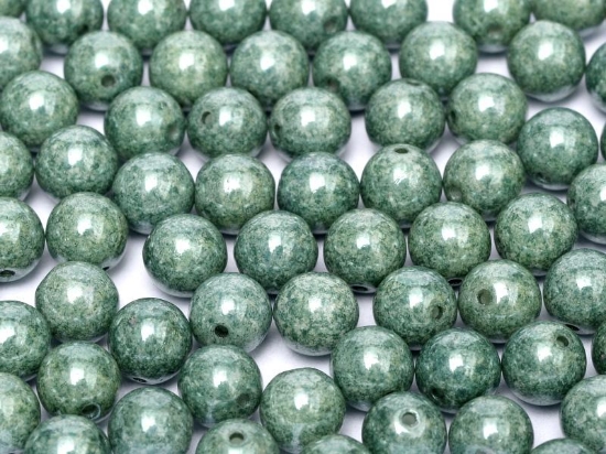 Picture of Czech Glass bead 6mm round Chalk White Teal Luster x100