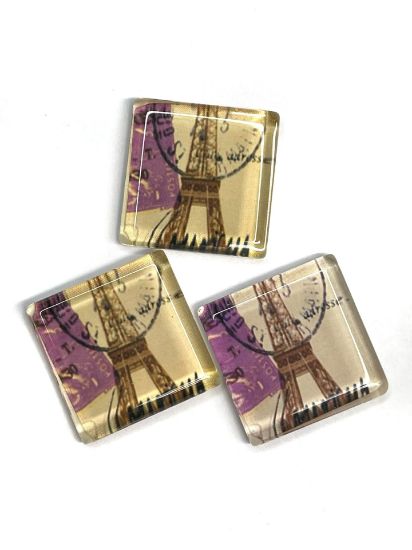 Picture of Cabochon Glass 30x30mm square Eiffel Tower x1