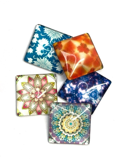 Picture of Glass Cabochon 25mm square "Flower Print" x5