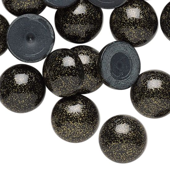 Picture of Cabochon Acrylic 14mm Black Gold Glitter x4