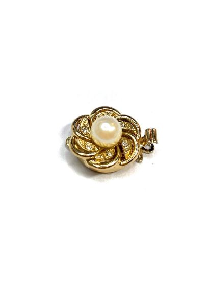 Picture of Claspgarten Clasp box 14mm Pearl Flower w/ Swarovski Crystal & Pearl 23Kt Gold Plated x1