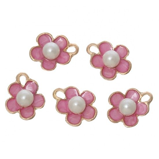 Picture of Charm Enamel Flower 14x11mm Acrylic Pearl Gold Tone Pink x5 