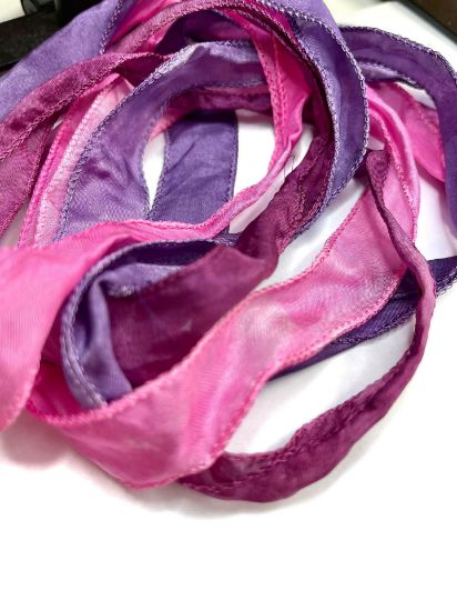 Picture of Silk Ribbon 20mm Pink-Purple Mix of 3 ribbons of 1 meter