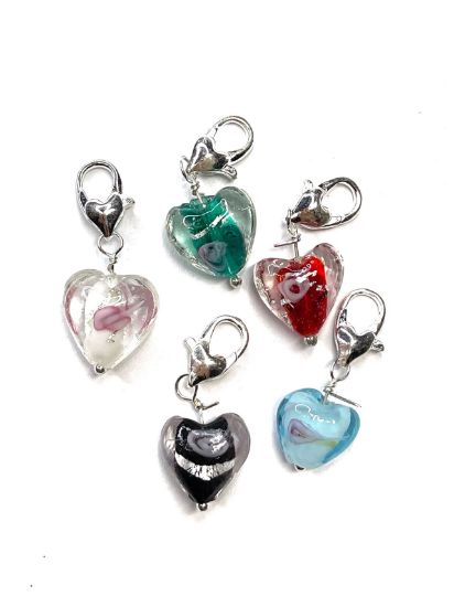 Picture of Lampwork Glass Clip On Charms 29x12mm Color Mix x5