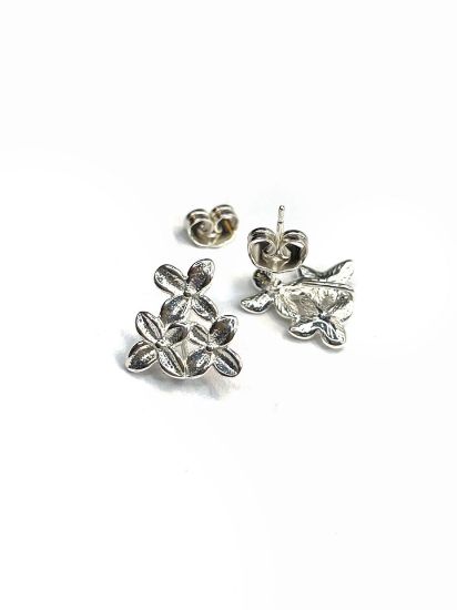 Picture of Premium Ear Stud 3-Flower 15mm w/ loop Silver Plated x2 