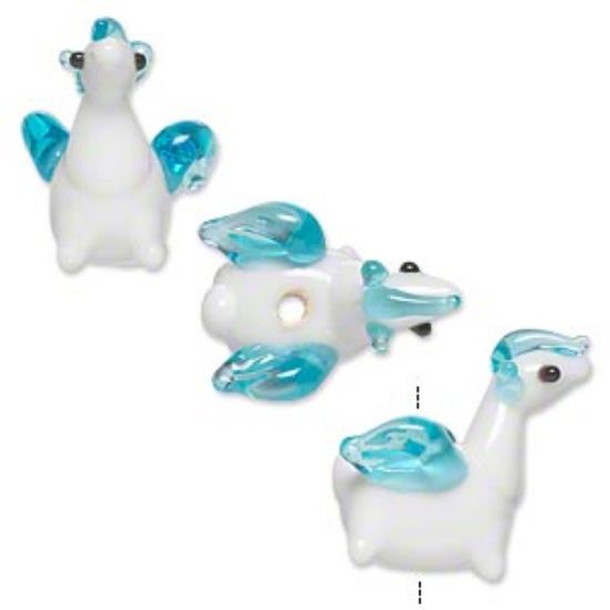 Picture of Lampwork Glass Bead Pegasus Flying Horse 20x18mm Blue/White x1