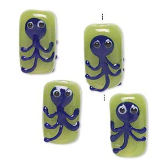 Picture of Lampwork Glass Bead Octopus 16x10mm Blue/Green x4