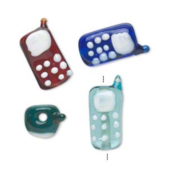 Picture of Lampwork Glass Bead Mobile Phone 17x10mm Green/ Blue / Red / Light Blue x4