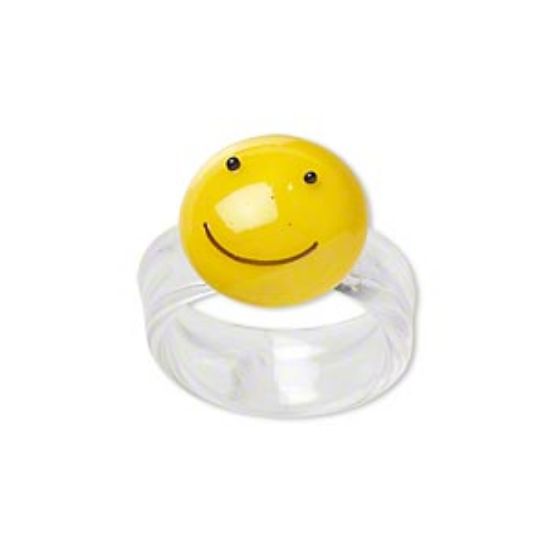 Picture of Lampwork Glass Ring Smiley Face 16mm Yellow x1