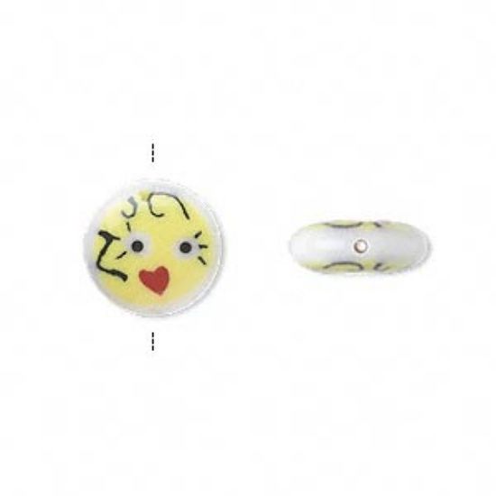 Picture of Glass Bead Flat Round 12mm w/ Girl Face Yellow x2