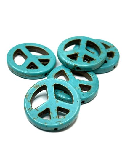 Picture of Turquoise (imitation) Peace Sign 25mm Blue x5
