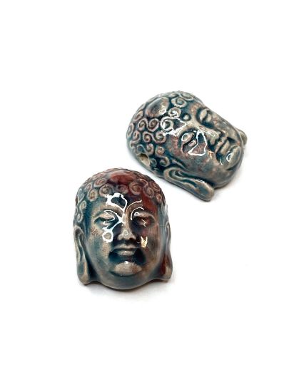 Picture of Ceramic Raku Buddha Head 26x20mm Pendant x1