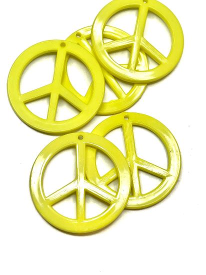 Picture of Acrylic Pendant Peace Sign 40mm Yellow x5