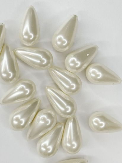 Picture of Vintage Japan Acrylic Half-drilled Teardrop 18x10mm Pearl White  x2