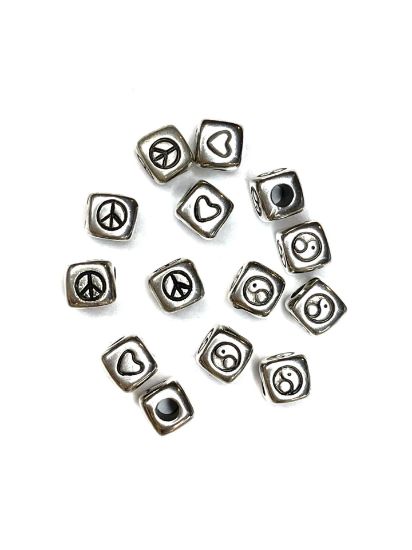 Picture of Acrylic Bead Mix Peace Sign Heart 7mm Silver x25