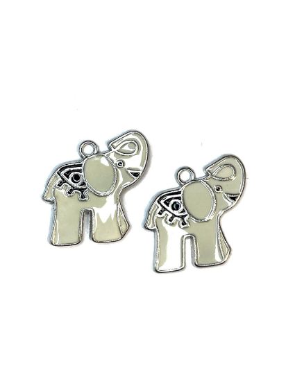 Picture of Charm Elephant 25x26mm Epoxy and Silver Tone White x1