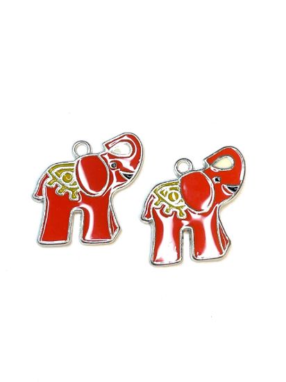 Picture of Charm Elephant 25x26mm Epoxy and Silver Tone Red x1