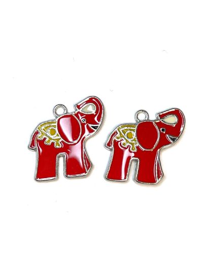 Picture of Charm Elephant 25x26mm Epoxy and Silver Tone Dark Red x1