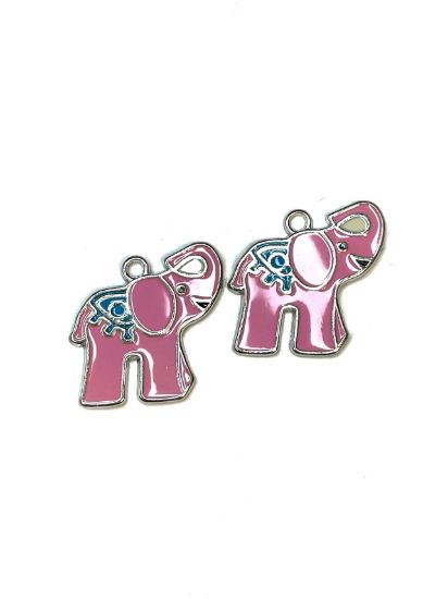 Picture of Charm Elephant 25x26mm Epoxy and Silver Tone Pink x1 