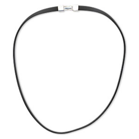 Picture of Rubber Necklace Cord Flat 7mm w/ 925 Silver Fold-over Clasp Black x50cm