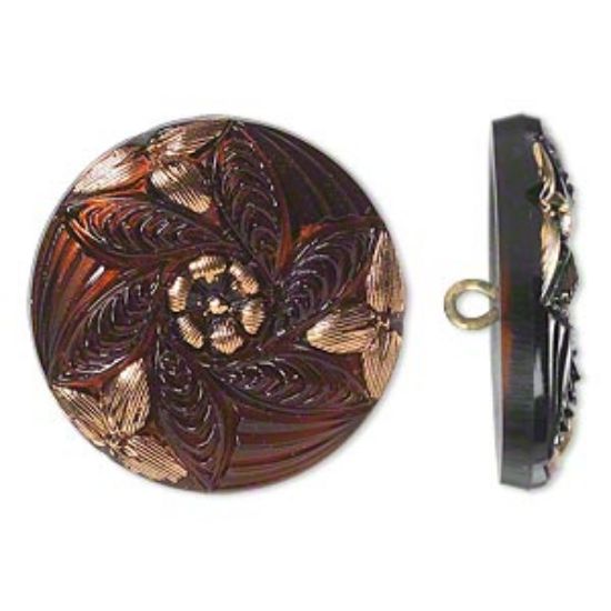 Picture of Czech Glass Button Floral Design 27mm Brown and Gold x1 