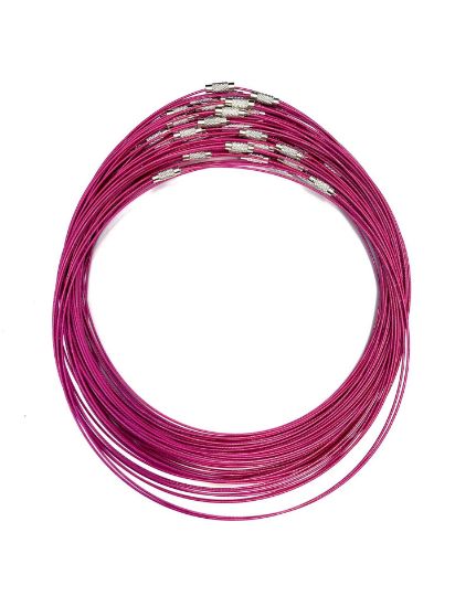 Picture of Stainless Steel Wire Choker Necklace 45cm 1mm Fuchsia x1