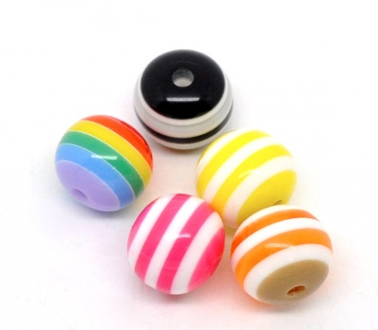 Picture of Resin Bead 10mm round Color Stripes Mix x25