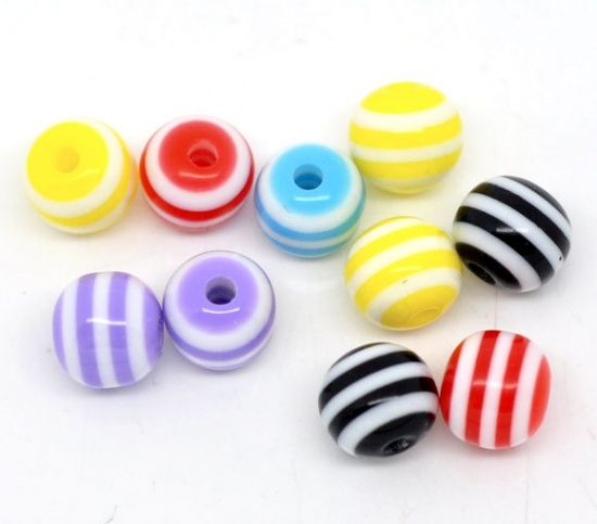 Picture of Resin Beads 6mm round Color Stripes Mix x50