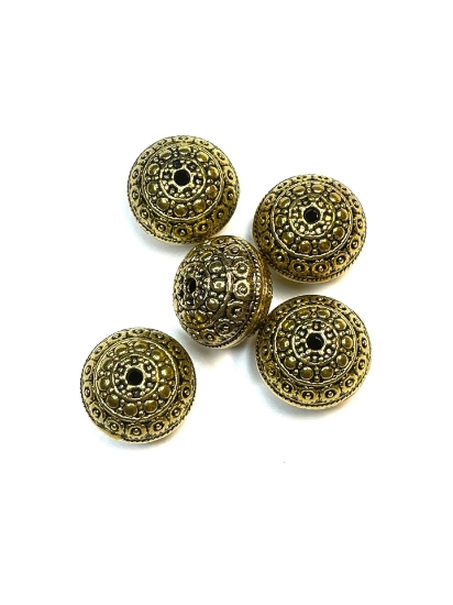 Picture of Metal Bead 15mm flat round Antique Gold x5