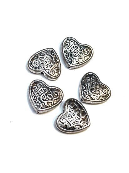 Picture of Metal Bead Heart 17mm Antique Silver x5