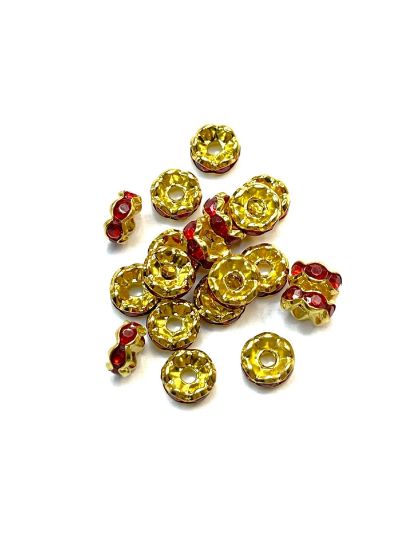 Picture of Rondelle Strass 7mm Gold/Red x10
