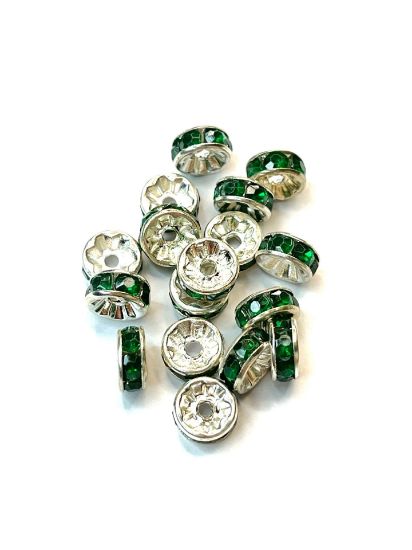 Picture of Rondelle Strass 8mm Zilver/Emerald x10