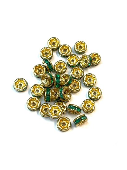 Picture of Rondelle Strass 5mm Gold/Emerald x10