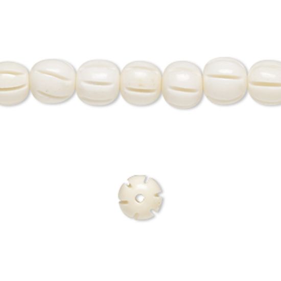 Picture of Bone (bleached) Bead  fluted Round 8mm White x10