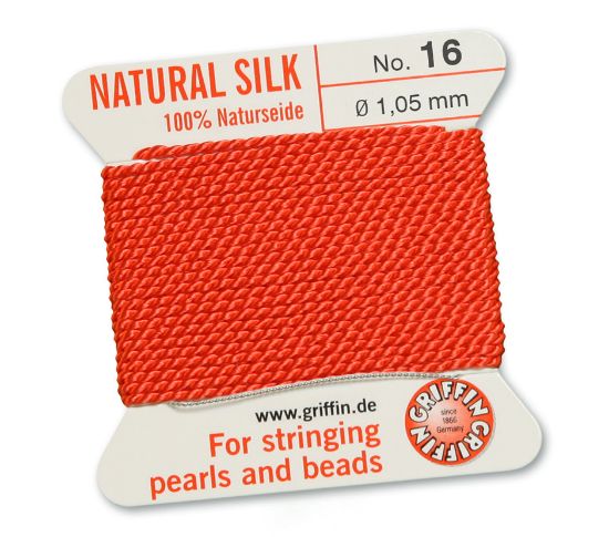Picture of Griffin Silk Beading Cord & Needle size #16 - 1.05mm Coral x2m