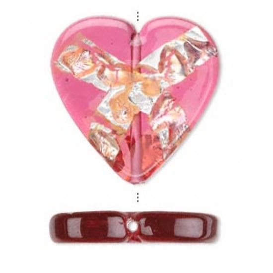 Picture of Czech Heart 27mm  Pink and Metallic Gold x1