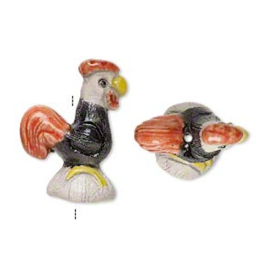 Picture of Ceramic Bead hand-painted Rooster 23x17mm x1