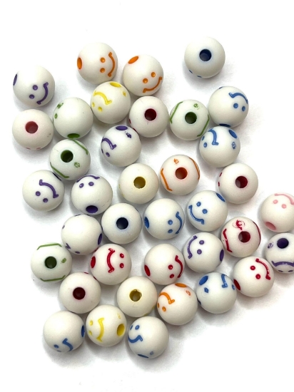 Picture of Resin Bead 8mm round Smiley Face Color Mix x50