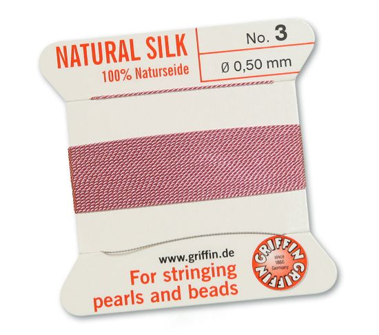Picture of Griffin Silk Beading Cord & Needle size #3 - 0,50mm Dark Pink x2m 