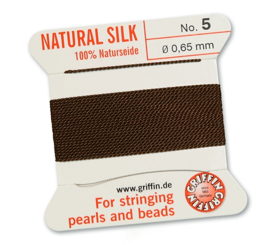 Picture of Griffin Silk Beading Cord & Needle size #5 - 0,65mm Brown x2m