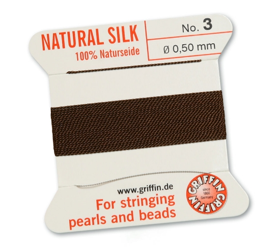 Picture of Griffin Silk Beading Cord & Needle size #3 - 0,50mm Brown x2m