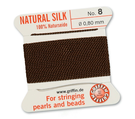 Picture of Griffin Silk Beading Cord & Needle size #8 - 0,80mm Brown x2m 