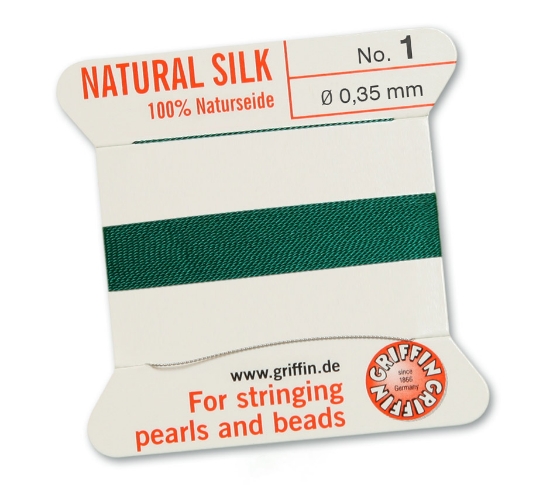 Picture of Griffin Silk Beading Cord & Needle size #1- 0,35mm Green x2m